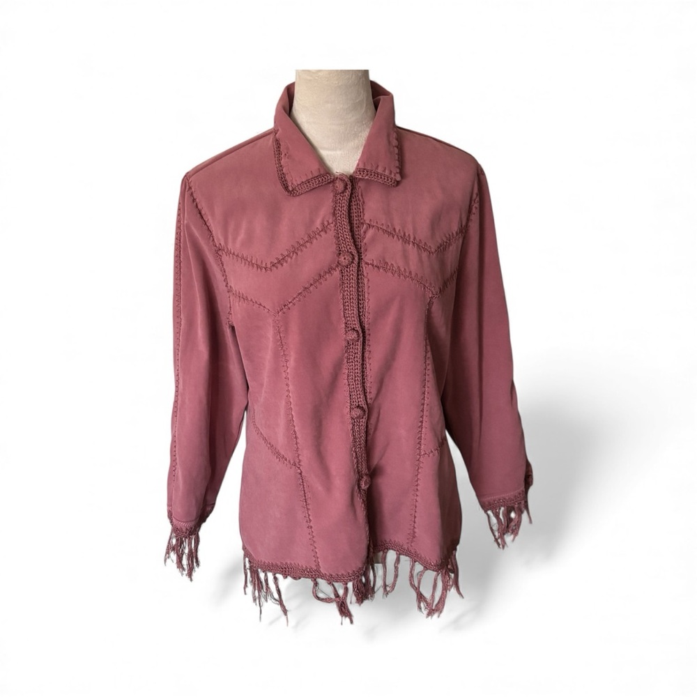 Canyon Road Sz L Button Down Western Fringe Hem Shirt - Dusty Rose Pink